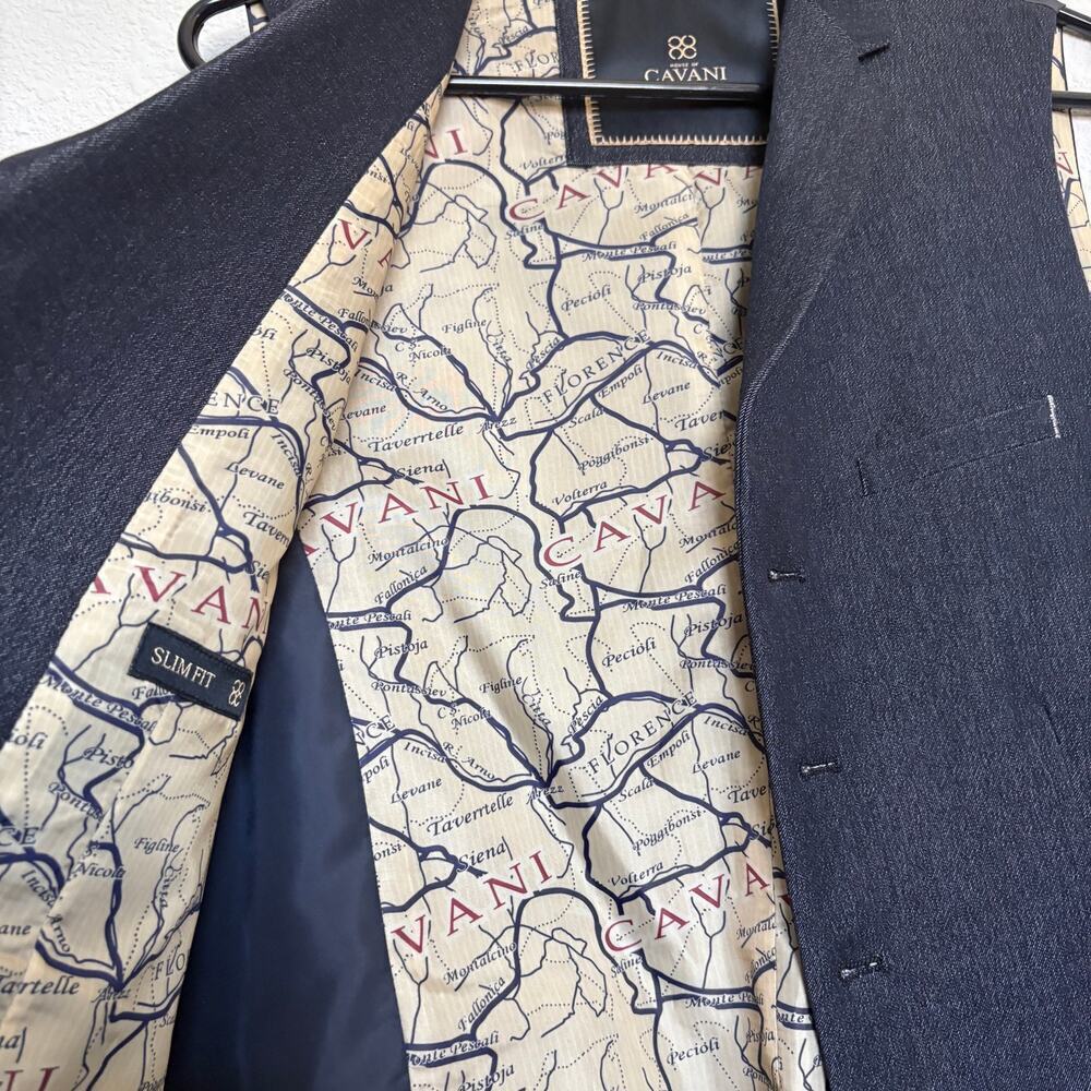 Cavan Suit Vest Waistcoat UK 40 EU 50 Navy Map Lining OldMoney Western - Picture 4 of 8